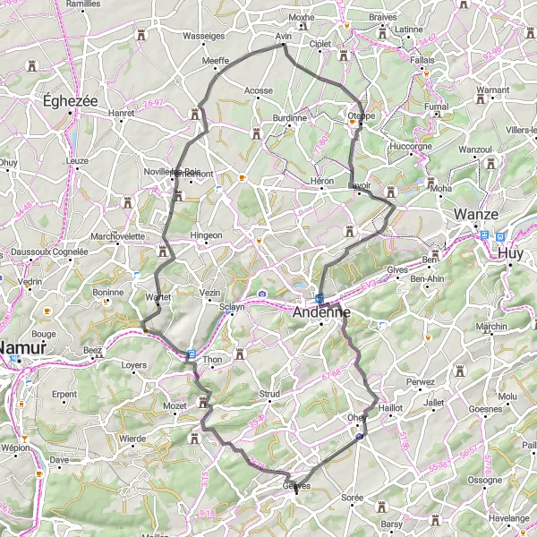 Map miniature of "Marche-les-Dames" cycling inspiration in Prov. Namur, Belgium. Generated by Tarmacs.app cycling route planner