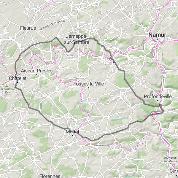 Map miniature of "Scenic Road Adventure" cycling inspiration in Prov. Namur, Belgium. Generated by Tarmacs.app cycling route planner