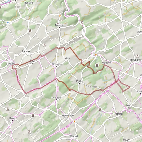 Map miniature of "Jallet Gravel Loop" cycling inspiration in Prov. Namur, Belgium. Generated by Tarmacs.app cycling route planner