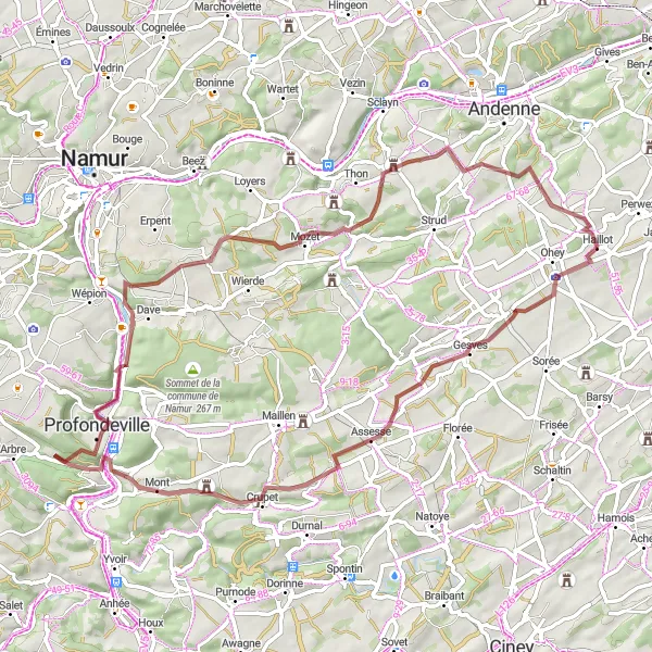 Map miniature of "The Haillot Gravel Circuit" cycling inspiration in Prov. Namur, Belgium. Generated by Tarmacs.app cycling route planner