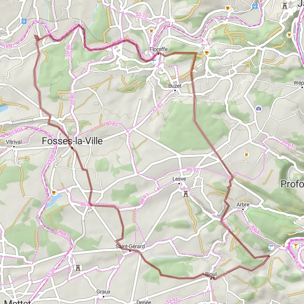 Map miniature of "Historical Journey: From Floreffe to Ham-sur-Sambre" cycling inspiration in Prov. Namur, Belgium. Generated by Tarmacs.app cycling route planner