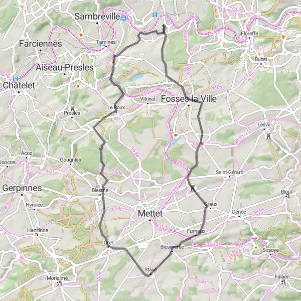 Map miniature of "Sambre River Loop" cycling inspiration in Prov. Namur, Belgium. Generated by Tarmacs.app cycling route planner