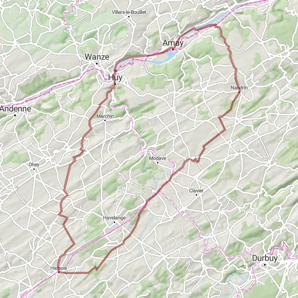 Miniature de la carte de l'inspiration cycliste "Boucle Rustique" dans la Prov. Namur, Belgium. Générée par le planificateur d'itinéraire cycliste Tarmacs.app