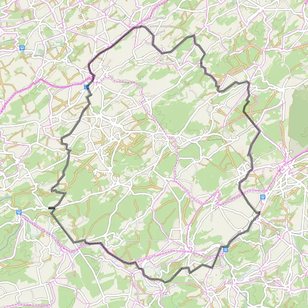 Map miniature of "The Scenic Road Tour of Hamois" cycling inspiration in Prov. Namur, Belgium. Generated by Tarmacs.app cycling route planner