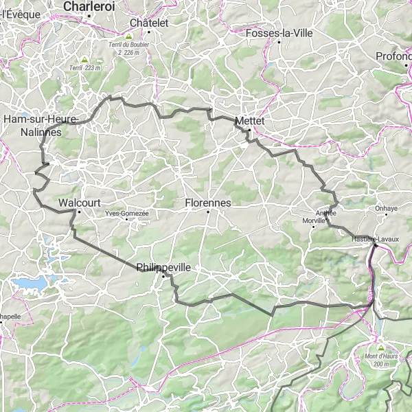 Map miniature of "Inzemont and Anthée Loop" cycling inspiration in Prov. Namur, Belgium. Generated by Tarmacs.app cycling route planner