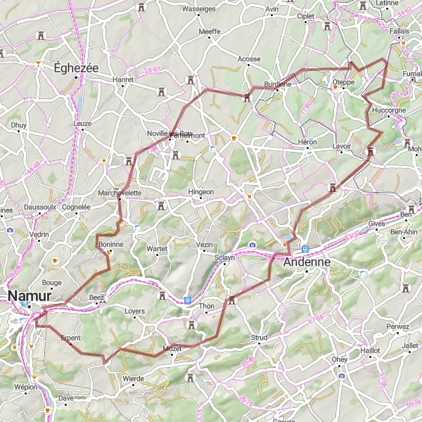 Map miniature of "Adventure in the Ardennes" cycling inspiration in Prov. Namur, Belgium. Generated by Tarmacs.app cycling route planner