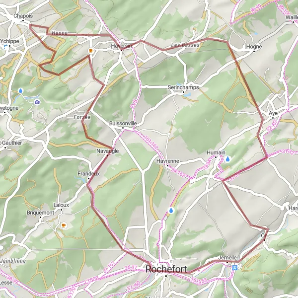 Miniatuurkaart van de fietsinspiratie "Ontdek de Schoonheid van de Ardennen" in Prov. Namur, Belgium. Gemaakt door de Tarmacs.app fietsrouteplanner