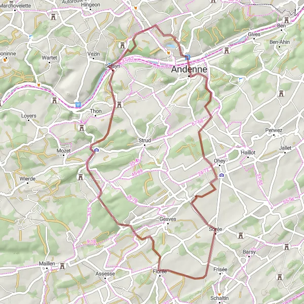 Miniature de la carte de l'inspiration cycliste "Itinéraire Gravel de Sorée" dans la Prov. Namur, Belgium. Générée par le planificateur d'itinéraire cycliste Tarmacs.app