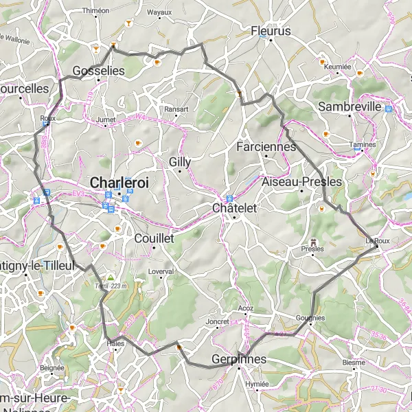 Map miniature of "Scenic Road Journey to Heppignies" cycling inspiration in Prov. Namur, Belgium. Generated by Tarmacs.app cycling route planner