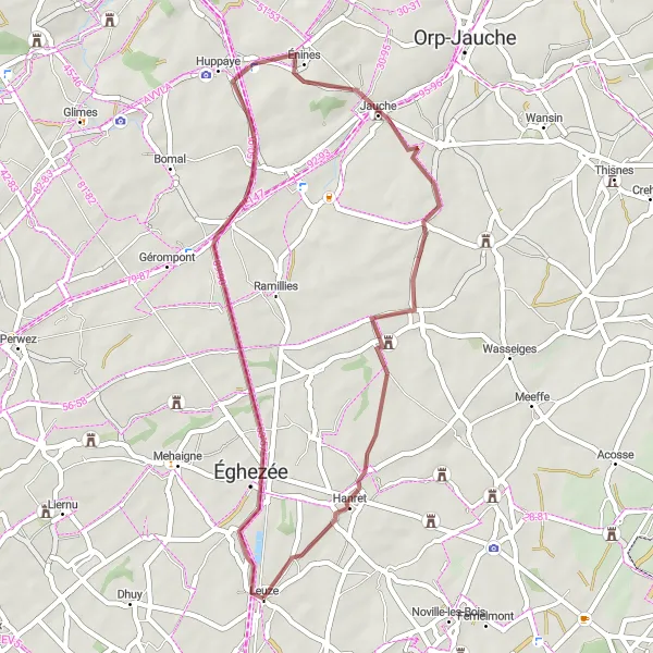 Map miniature of "Short Gravel Excursion" cycling inspiration in Prov. Namur, Belgium. Generated by Tarmacs.app cycling route planner