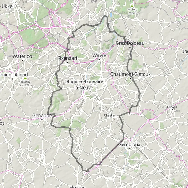 Karten-Miniaturansicht der Radinspiration "Traditionelle Straßenrunde um Ligny" in Prov. Namur, Belgium. Erstellt vom Tarmacs.app-Routenplaner für Radtouren