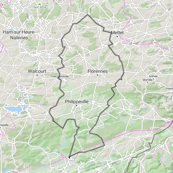 Map miniature of "Mariembourg Hilly Loop" cycling inspiration in Prov. Namur, Belgium. Generated by Tarmacs.app cycling route planner