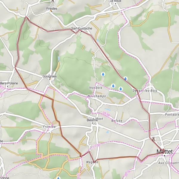 Map miniature of "Gravel Route: Table d'orientation Loop" cycling inspiration in Prov. Namur, Belgium. Generated by Tarmacs.app cycling route planner