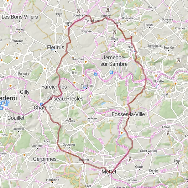 Karten-Miniaturansicht der Radinspiration "Gravel Tour durch Namur" in Prov. Namur, Belgium. Erstellt vom Tarmacs.app-Routenplaner für Radtouren