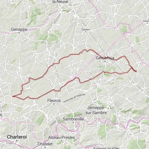 Karten-Miniaturansicht der Radinspiration "Graveltour durch Gembloux und Villers-Perwin" in Prov. Namur, Belgium. Erstellt vom Tarmacs.app-Routenplaner für Radtouren