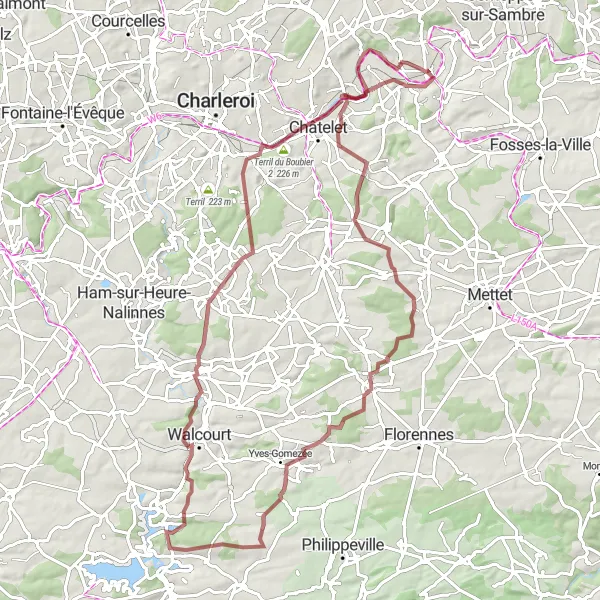 Map miniature of "Moignelée - Gravel Escape" cycling inspiration in Prov. Namur, Belgium. Generated by Tarmacs.app cycling route planner