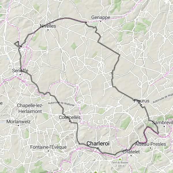 Map miniature of "Scenic Road Cycling Tour around Moignelée" cycling inspiration in Prov. Namur, Belgium. Generated by Tarmacs.app cycling route planner