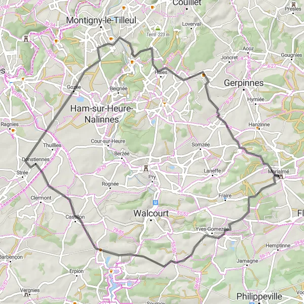 Map miniature of "Country Roads Adventure" cycling inspiration in Prov. Namur, Belgium. Generated by Tarmacs.app cycling route planner