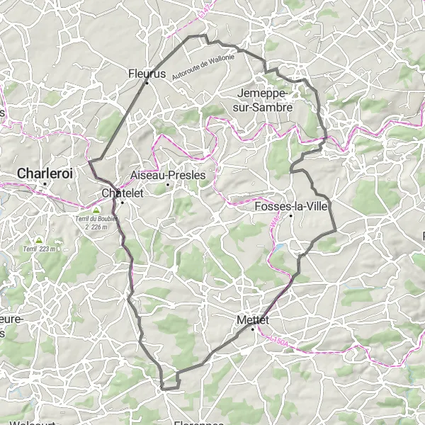 Map miniature of "The Historic Route" cycling inspiration in Prov. Namur, Belgium. Generated by Tarmacs.app cycling route planner