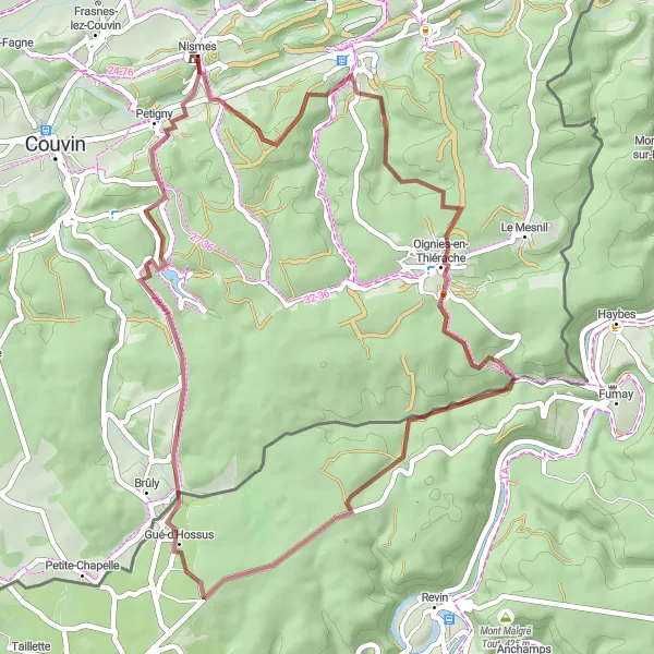 Karten-Miniaturansicht der Radinspiration "Abenteuerliche Schotterroute durch die Natur" in Prov. Namur, Belgium. Erstellt vom Tarmacs.app-Routenplaner für Radtouren