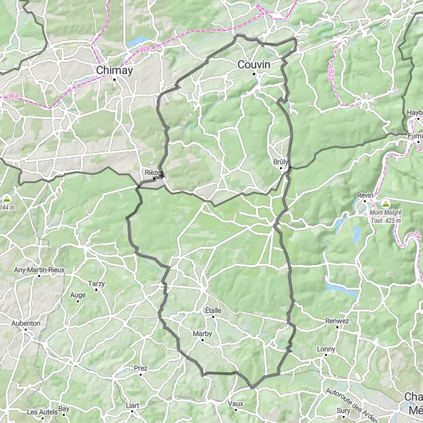 Miniatuurkaart van de fietsinspiratie "Ontdek de Schoonheid van de Ardennen op Twee Wielen" in Prov. Namur, Belgium. Gemaakt door de Tarmacs.app fietsrouteplanner