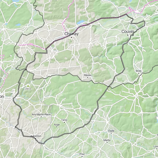 Map miniature of "Scenic Ride to Chimay" cycling inspiration in Prov. Namur, Belgium. Generated by Tarmacs.app cycling route planner