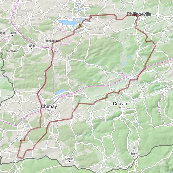 Miniatuurkaart van de fietsinspiratie "Bosrijk avontuur in de Ardennen" in Prov. Namur, Belgium. Gemaakt door de Tarmacs.app fietsrouteplanner