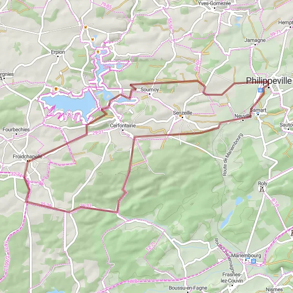 Miniatuurkaart van de fietsinspiratie "Historische dorpen en natuurpracht" in Prov. Namur, Belgium. Gemaakt door de Tarmacs.app fietsrouteplanner