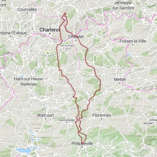 Map miniature of "Jamagne Gravel Adventure" cycling inspiration in Prov. Namur, Belgium. Generated by Tarmacs.app cycling route planner