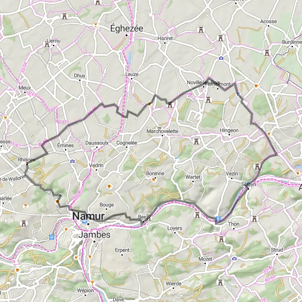 Karten-Miniaturansicht der Radinspiration "Faszinierende Dorferkundungstour" in Prov. Namur, Belgium. Erstellt vom Tarmacs.app-Routenplaner für Radtouren