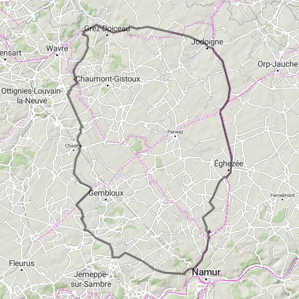 Map miniature of "The Countryside Expedition" cycling inspiration in Prov. Namur, Belgium. Generated by Tarmacs.app cycling route planner