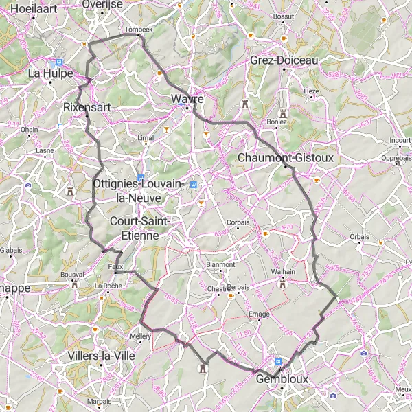 Map miniature of "Sauvenière to Gentinnes via Rixensart" cycling inspiration in Prov. Namur, Belgium. Generated by Tarmacs.app cycling route planner