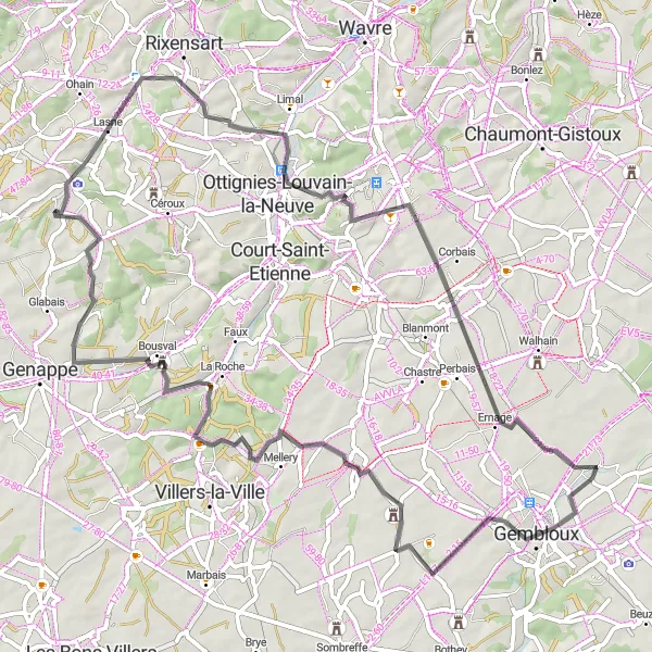 Karten-Miniaturansicht der Radinspiration "Rundtour durch Gembloux und Maransart" in Prov. Namur, Belgium. Erstellt vom Tarmacs.app-Routenplaner für Radtouren