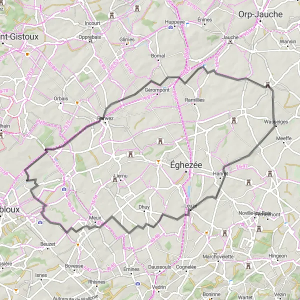 Karten-Miniaturansicht der Radinspiration "Rundfahrt zum Mont-Saint-André" in Prov. Namur, Belgium. Erstellt vom Tarmacs.app-Routenplaner für Radtouren