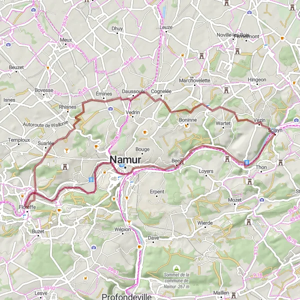 Miniature de la carte de l'inspiration cycliste "Escapade champêtre" dans la Prov. Namur, Belgium. Générée par le planificateur d'itinéraire cycliste Tarmacs.app