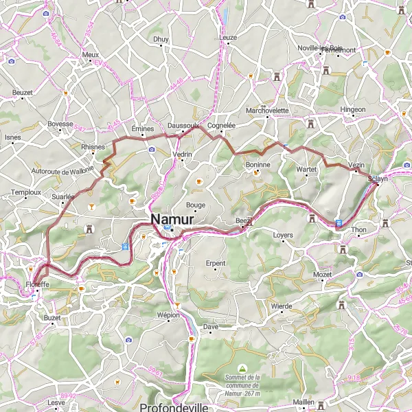 Map miniature of "Castles and Countryside" cycling inspiration in Prov. Namur, Belgium. Generated by Tarmacs.app cycling route planner