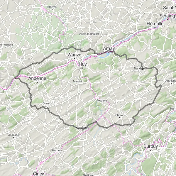 Karten-Miniaturansicht der Radinspiration "Hügelige Straßen von Sclayn" in Prov. Namur, Belgium. Erstellt vom Tarmacs.app-Routenplaner für Radtouren
