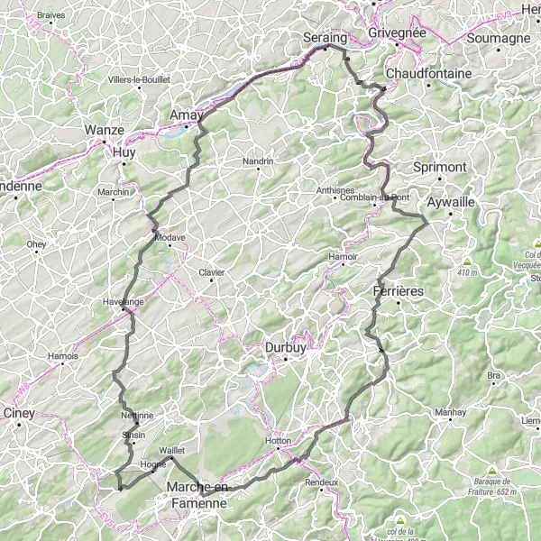 Miniatuurkaart van de fietsinspiratie "Vyle et Lapiaz Ontdekking" in Prov. Namur, Belgium. Gemaakt door de Tarmacs.app fietsrouteplanner