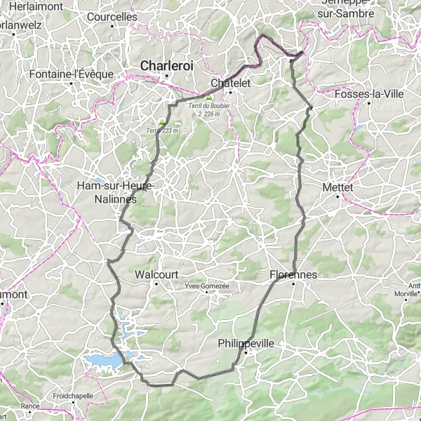 Miniatuurkaart van de fietsinspiratie "Rondrit Tamines - Le Roux - Ménonry" in Prov. Namur, Belgium. Gemaakt door de Tarmacs.app fietsrouteplanner