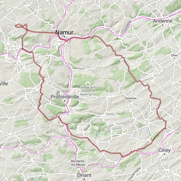 Map miniature of "Gravel Adventure: Discovering Temploux" cycling inspiration in Prov. Namur, Belgium. Generated by Tarmacs.app cycling route planner