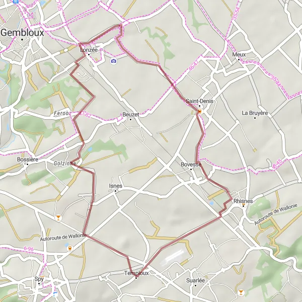 Miniature de la carte de l'inspiration cycliste "Trésors de Lonzée" dans la Prov. Namur, Belgium. Générée par le planificateur d'itinéraire cycliste Tarmacs.app