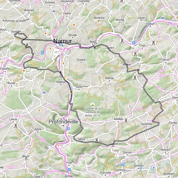 Karten-Miniaturansicht der Radinspiration "Rundfahrt von Temploux nach Flawinne" in Prov. Namur, Belgium. Erstellt vom Tarmacs.app-Routenplaner für Radtouren