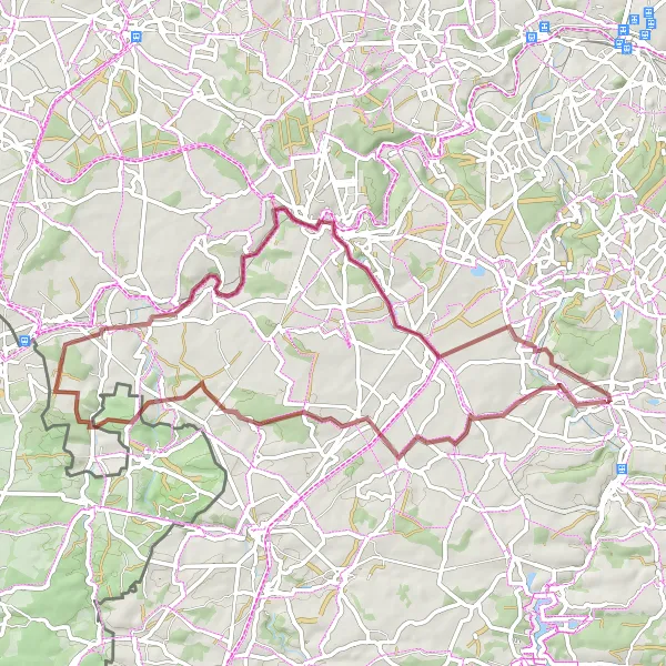 Karten-Miniaturansicht der Radinspiration "Gravel-Rundfahrt von Thy-le-Château" in Prov. Namur, Belgium. Erstellt vom Tarmacs.app-Routenplaner für Radtouren