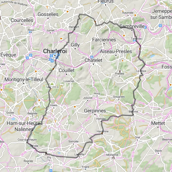 Karten-Miniaturansicht der Radinspiration "Königliche Schlösser und malerische Dörfer" in Prov. Namur, Belgium. Erstellt vom Tarmacs.app-Routenplaner für Radtouren