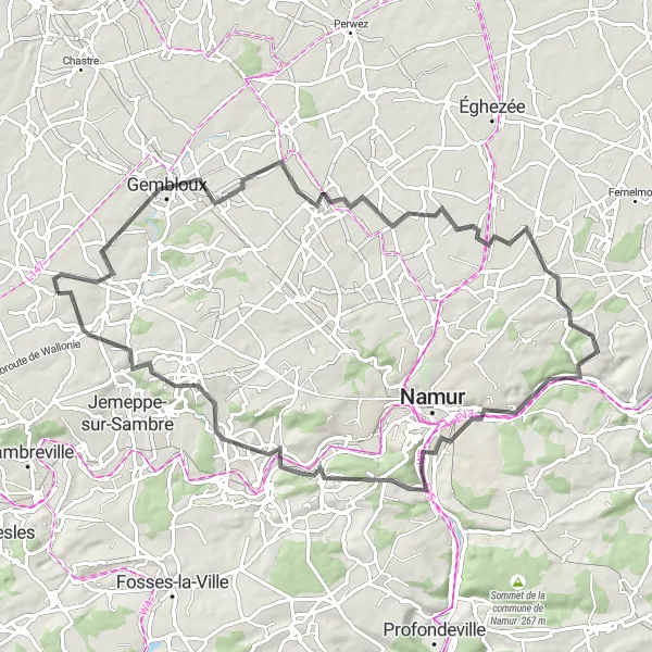 Map miniature of "Namur Road Cycling Route" cycling inspiration in Prov. Namur, Belgium. Generated by Tarmacs.app cycling route planner