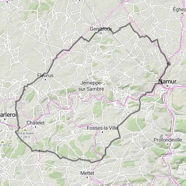 Karten-Miniaturansicht der Radinspiration "Straßenradtour in der Nähe von Vedrin" in Prov. Namur, Belgium. Erstellt vom Tarmacs.app-Routenplaner für Radtouren