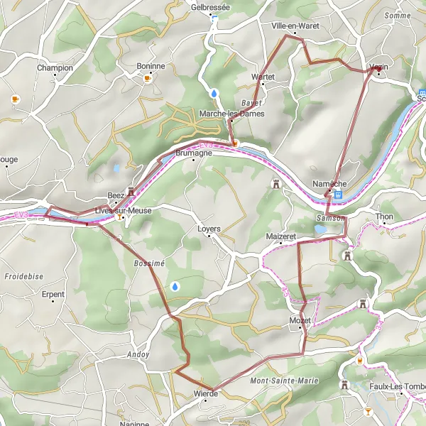 Karten-Miniaturansicht der Radinspiration "Gravel-Route von Vezin nach Namêche und Wartet" in Prov. Namur, Belgium. Erstellt vom Tarmacs.app-Routenplaner für Radtouren