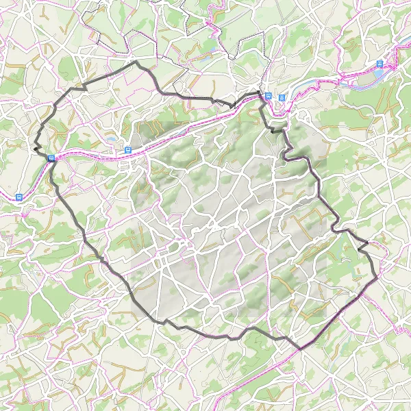 Miniature de la carte de l'inspiration cycliste "Boucle du Marsinne" dans la Prov. Namur, Belgium. Générée par le planificateur d'itinéraire cycliste Tarmacs.app