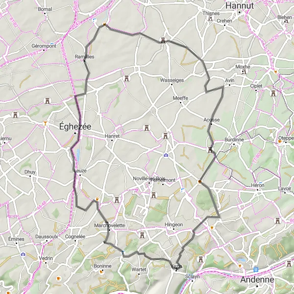 Miniature de la carte de l'inspiration cycliste "Route de Gelbressée" dans la Prov. Namur, Belgium. Générée par le planificateur d'itinéraire cycliste Tarmacs.app