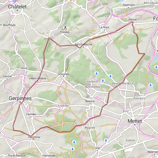 Miniatuurkaart van de fietsinspiratie "Graveltocht naar Villers-Poterie" in Prov. Namur, Belgium. Gemaakt door de Tarmacs.app fietsrouteplanner